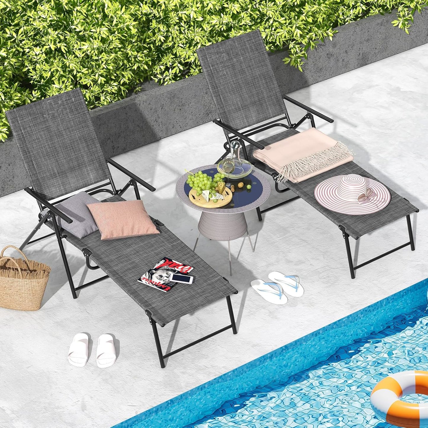Ligstoelen – Verstelbare Ligstoelen – Inklapbare Stoelen – Strandstoelen – Tuinstoelen – 6-Verstelbare Rugleuning – Stevig Metalen Frame