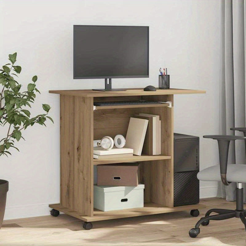 Computer Desk Measuring 80X50X75 Cm, Crafted from Artisanal Wood in Oak Color.