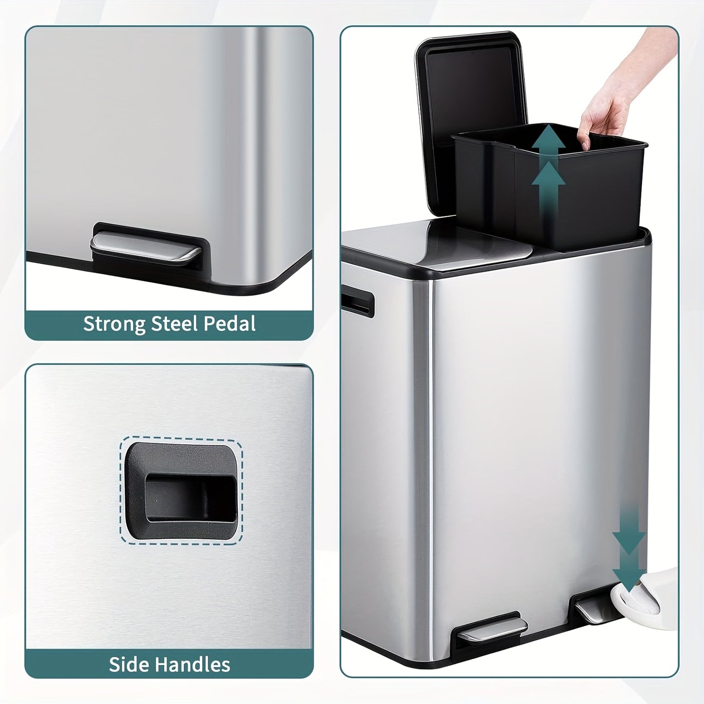 Prullenbak – Afvalbak – Pedaalemmer – Afvalscheidingsprullenbak – Vuilnisbak – RVS 304 – 60 Liter – Soft Close Deksel – Voetpedaal – Hygiënisch & Geurvrij