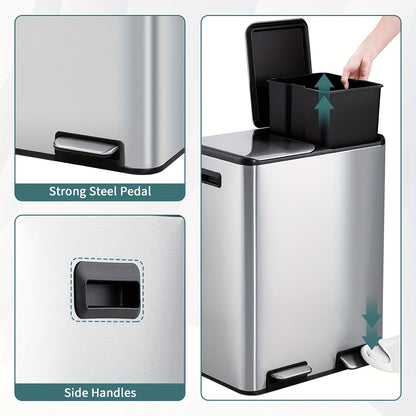Prullenbak – Afvalbak – Pedaalemmer – Afvalscheidingsprullenbak – Vuilnisbak – RVS 304 – 60 Liter – Soft Close Deksel – Voetpedaal – Hygiënisch & Geurvrij