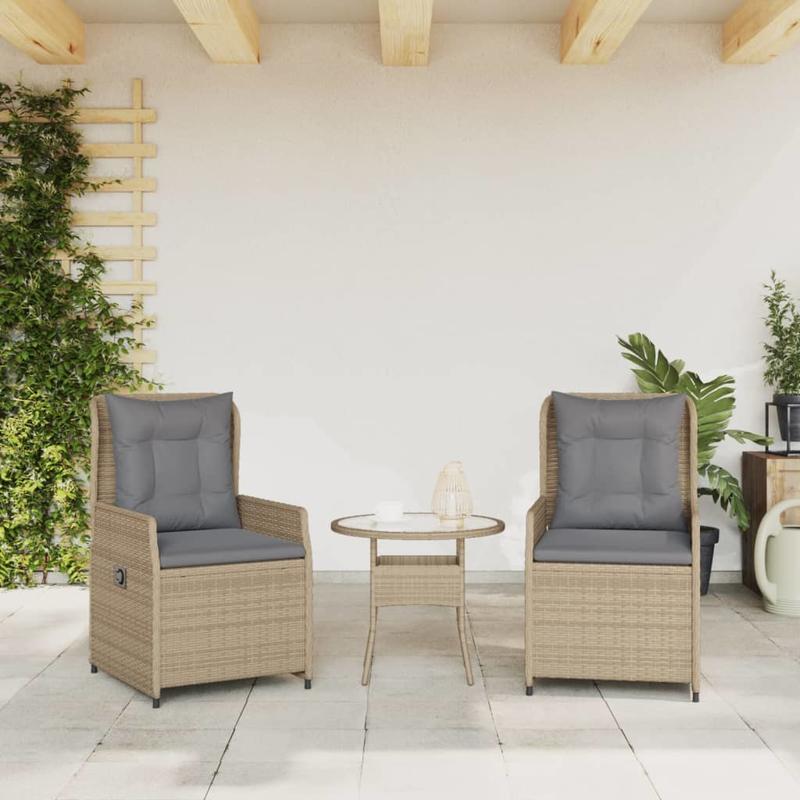 Tuinstoelen – Tuinstoel – Tuinzetel – Balkonstoel – Verstelbare stoel – Set van 2 Beige – Verstelbare Rugleuning – Weerbestendig Polyrattan