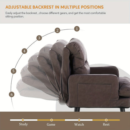 Fauteuil – Relaxstoel – Loungefauteuil – Leunstoel – Zitstoel – 6-Standen Verstelbare Rugleuning – PU-Leder Zitting Met Metalen Onderstel