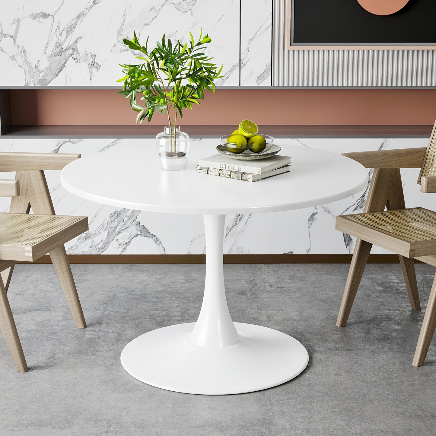 Ronde Eettafel – Ronde Tafel – Eettafel Rond – Ronde Eetkamertafel – Compacte Tafel – Milky Wit MDF – Stevig Metalen Onderstel – Ruimtebesparend Design – Diameter 80 cm