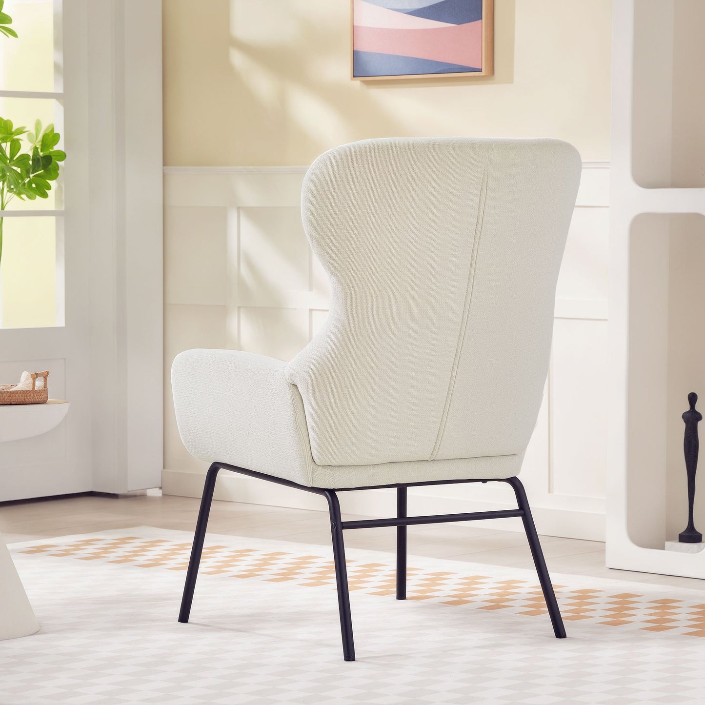 Fauteuil – Lounge Chair – Leunstoel – Wingback Stoel – Creme – Hoge Rugleuning – Stevige Stalen Poten