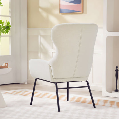 Fauteuil – Lounge Chair – Leunstoel – Wingback Stoel – Creme – Hoge Rugleuning – Stevige Stalen Poten
