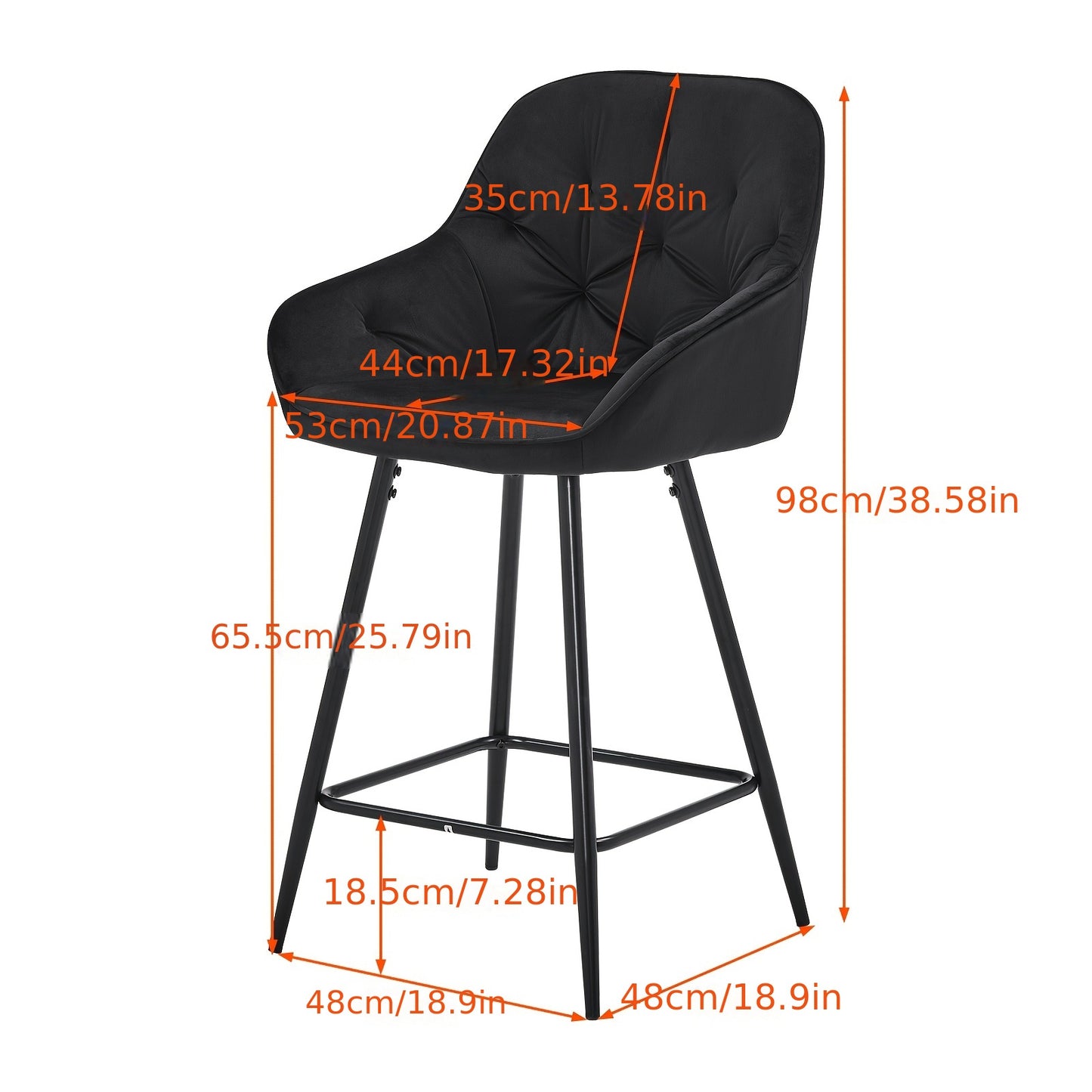 Barkrukken – Barstoelen – Barkruk Set – Barstoelen Met Armleuning – Zwarte Fluwelen Barkrukken – Memory Foam Zitting – Aluminium Frame