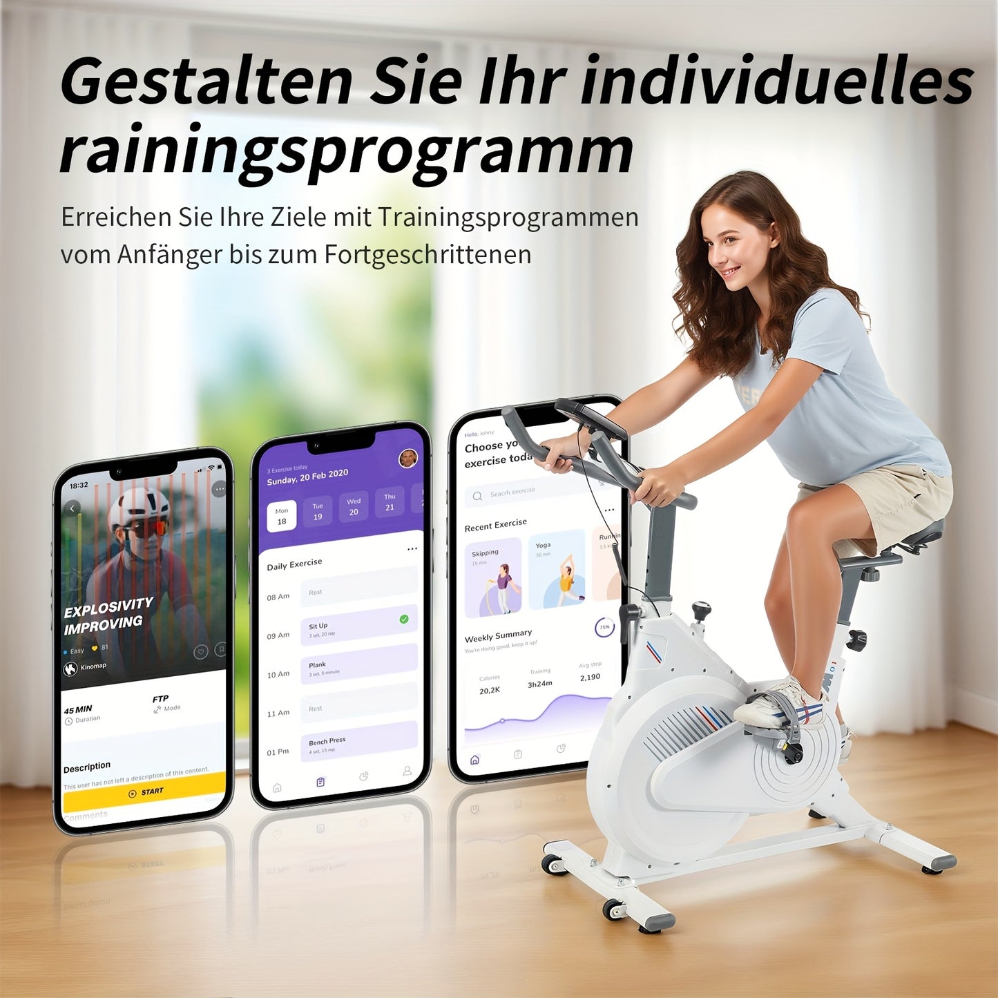 Indoor Hometrainer – Fitnessfiets – Fitness Bike – Exercise Bicycle – Indoor Cycling – Schokabsorberend Ontwerp – Hartslagmeter & Multifunctioneel Display