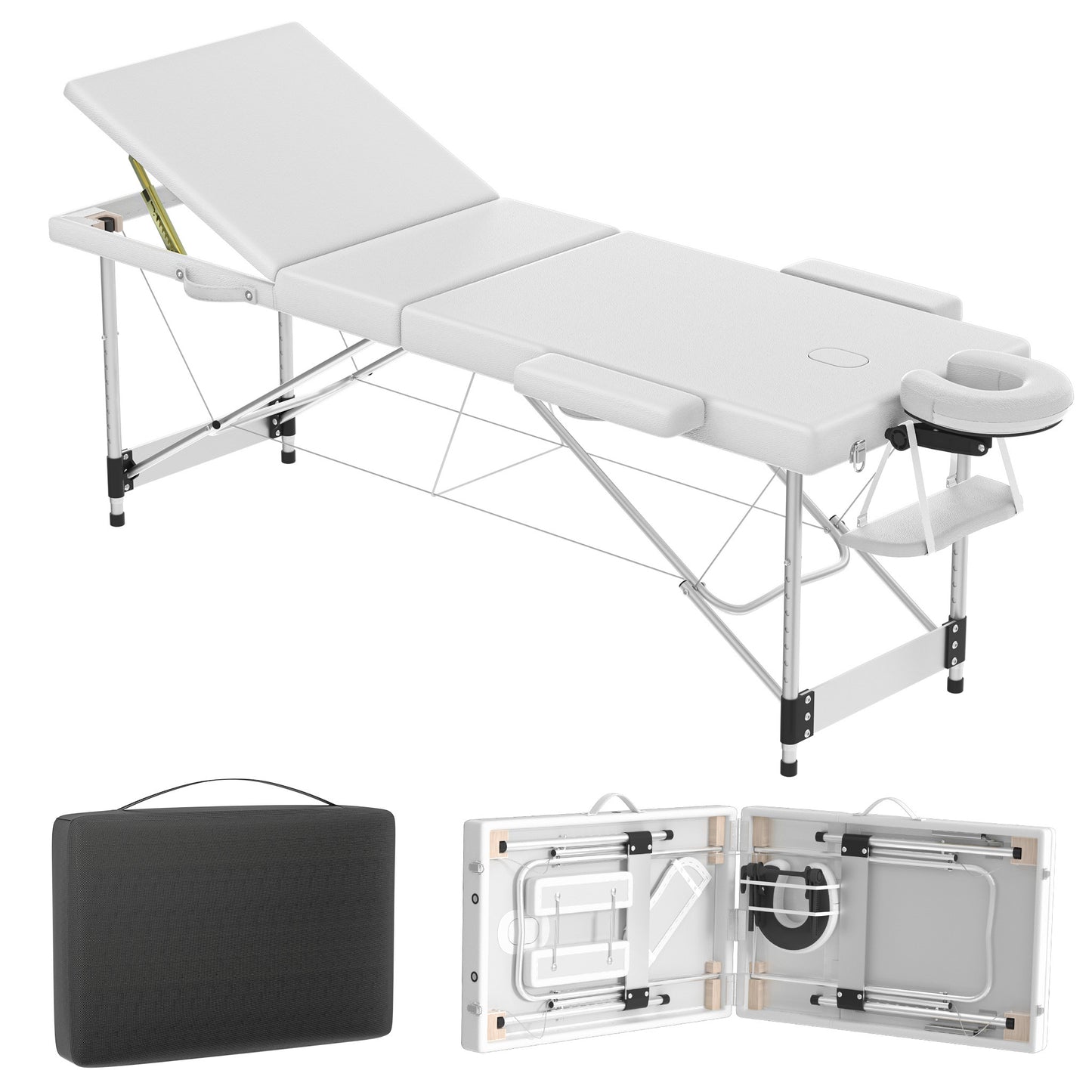 Massagetafel – Behandelbank – Massagebed – Behandelstoel – Massagebank – Verstelbaar 62-83 cm – Aluminium Frame Met 8,5 cm Comfortabele PVC Bekleding