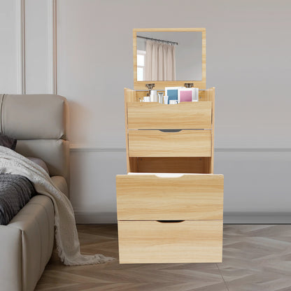 CNCEST Modern Compact Vanity Desk with Makeup Stool - 3-Drawer Storage, Flip-Top Mirror, Space-Saving Design, Sturdy Hardwood Construction, Cream White/Cream Pink/Log Finish for Small Spaces, Dorm, Apartment, Studio, Makeup V