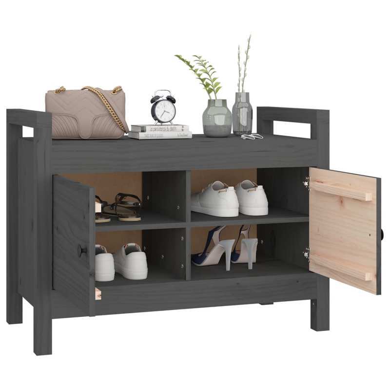 Modern Gray Solid Pine Wood Half Bench with Storage - 80x40x60cm, Perfect for Entryway or Living Room, Dual-Function Shoe Rack & Organizer Stool, Shoe Storage Bench