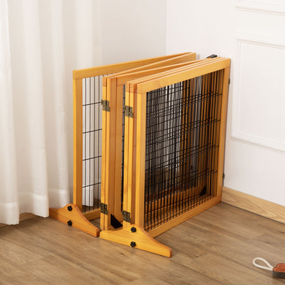 Hondenhekje – Hondenhek – Huisdierhek – Traphekje – Dierenhek – Modulair Inklapbaar Design – Massief Dennenhout met Stabiele Voeten – 432 x 36 x 70 cm – Geel