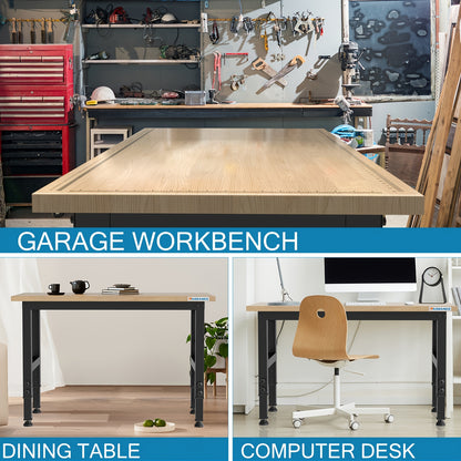 Werkbank – Werktafel – Werkstation – Inklapbare Tafel – Mobil Werkbank – Verstelbare Hoogte 85-105 cm – Rubberhout Met Massief Hardhouten Werkblad