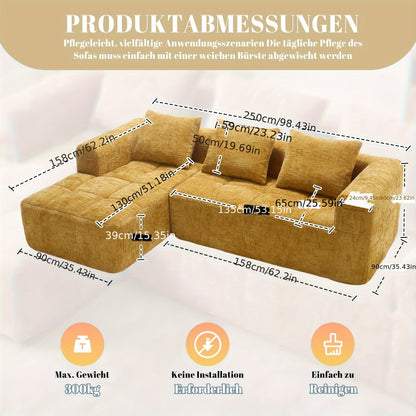 Modern Sectional Sofa, L-shaped Sofa, 3-seater Sofa, No Installation Required, Chenille Sofa With Chaise Longue And Armrests, 3 Cushions