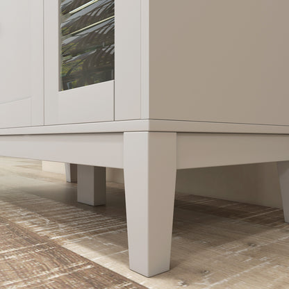 Keukenkast – Magnetronkast – Buffetkast – Opbergkast – Ovenkast – 80x35x97 cm – MDF Wit Met Houtlook – Kabeldoorvoer & Verstelbare Planken