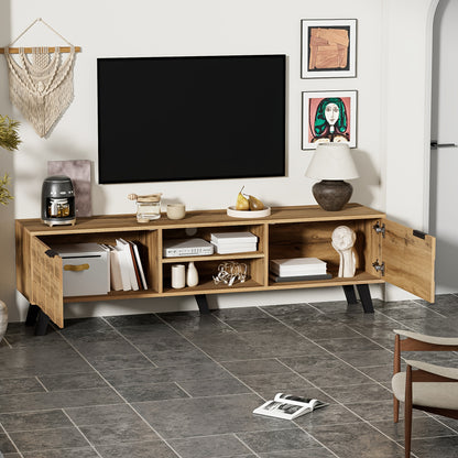 TV-Meubel – Tv-Kast – Mediameubel – Dressoir – Houten Meubel – Natuurlijk Hout – 160 cm Breed – 2 Deuren & 2 Open Vakken
