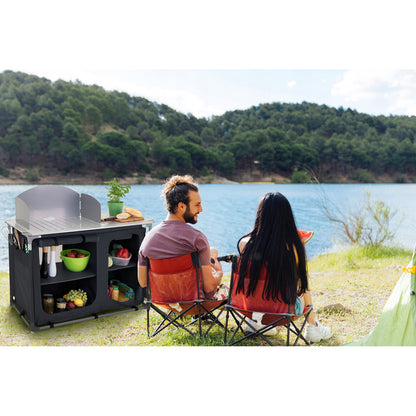 Kampeertafel – Buitenkeukentafel – Opvouwbare Keukentafel – Campingtafel – Outdoor Keukenkast – Inklapbaar & Draagbaar – Hittebestendig Stalen Tafelblad