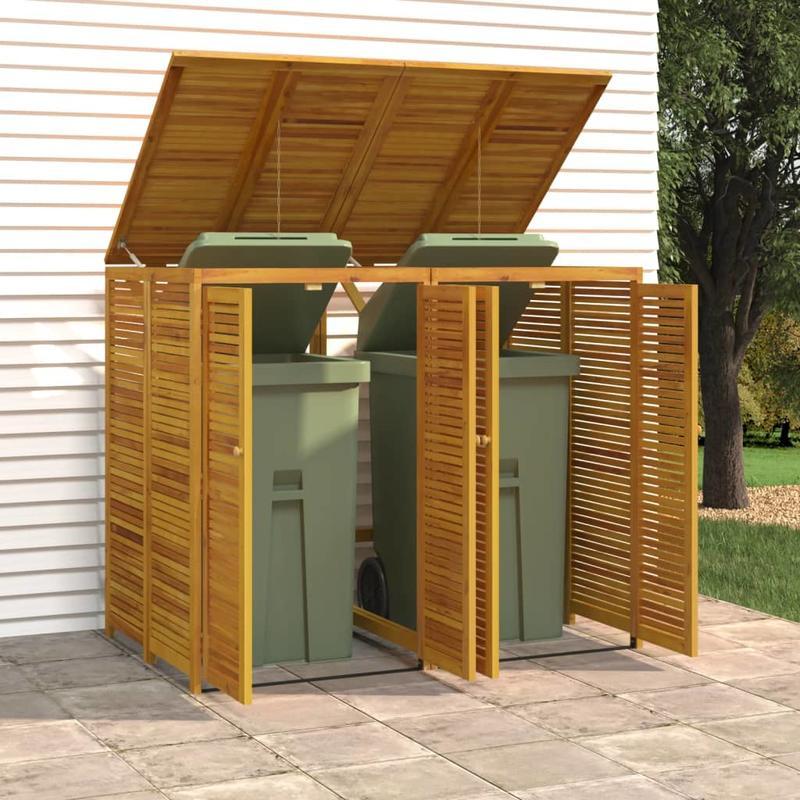 Prullenbak – Afvalbak – Vuilnisbak – Afvalcontainer – Afvalemmer – Dubbele Afdekking – Massief Acaciahout – Weerbestendig – Compact Design 140x89x117cm – Geen Elektriciteit