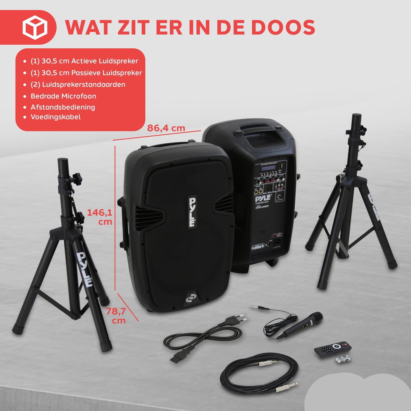 Draadloos Speaker Systeem – Bluetooth Speaker – PA Speakerset – Geluidsinstallatie – Feestversterker – 1800W Vermogen – 30,5 cm Subwoofer – Inclusief Microfoon & Statieven