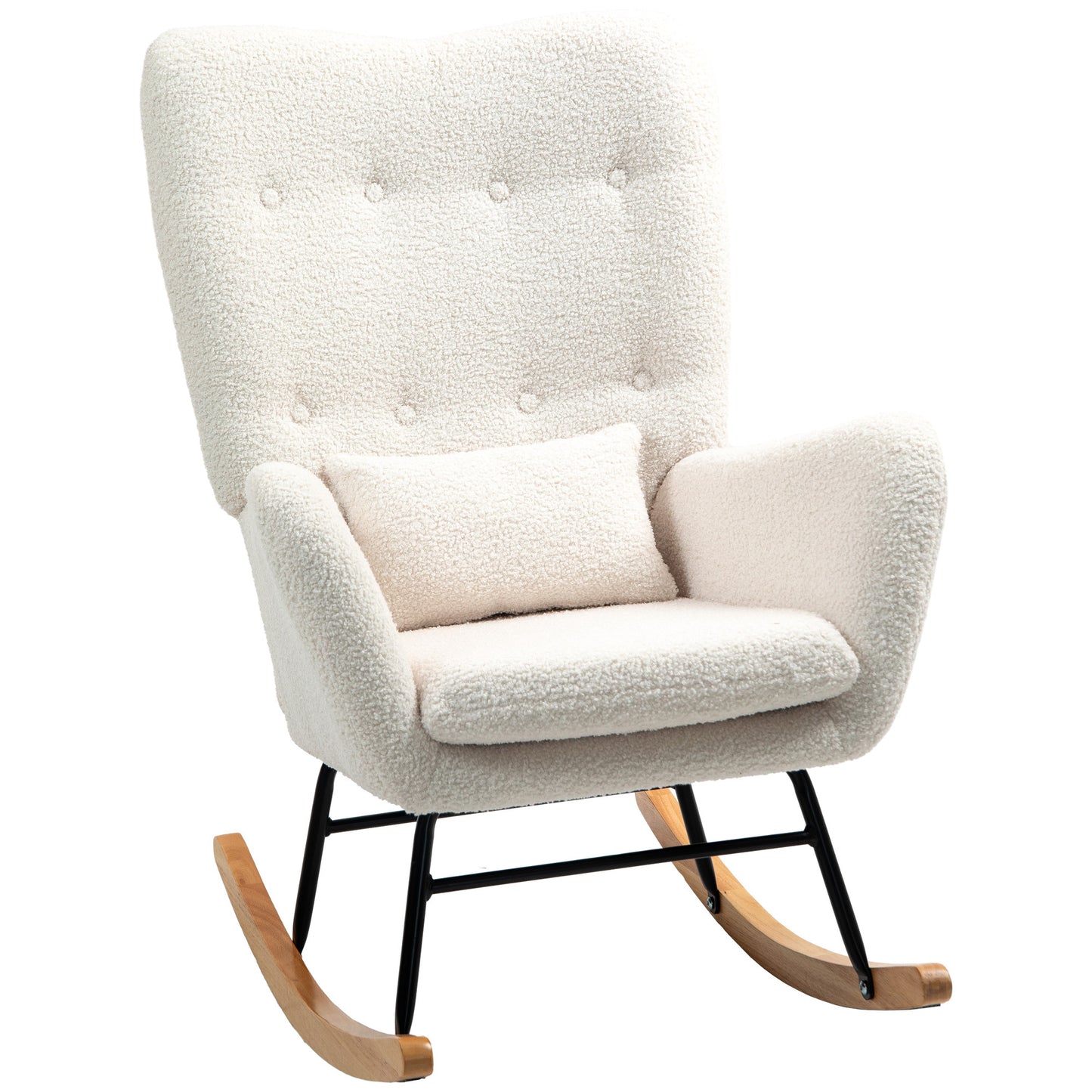 Schommelstoel – Schommelstoel Met Bekleding – Relaxstoel – Wiegstoel – Loungestoel – Crème Wit – Dikke Comfortabele Vulling – Inclusief Lendenkussen