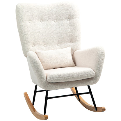 Schommelstoel – Schommelstoel Met Bekleding – Relaxstoel – Wiegstoel – Loungestoel – Crème Wit – Dikke Comfortabele Vulling – Inclusief Lendenkussen