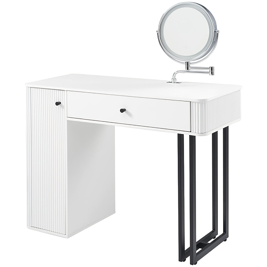 1 Large Drawer Organizer Vanity Table with Large Mirror | 1 Door, Tabletop, Makeup Mirror, Gifts for Women, New Year'S Gifts, Compact Wooden Vanity with Drawer Organizer, Birthday Gift for Women, White