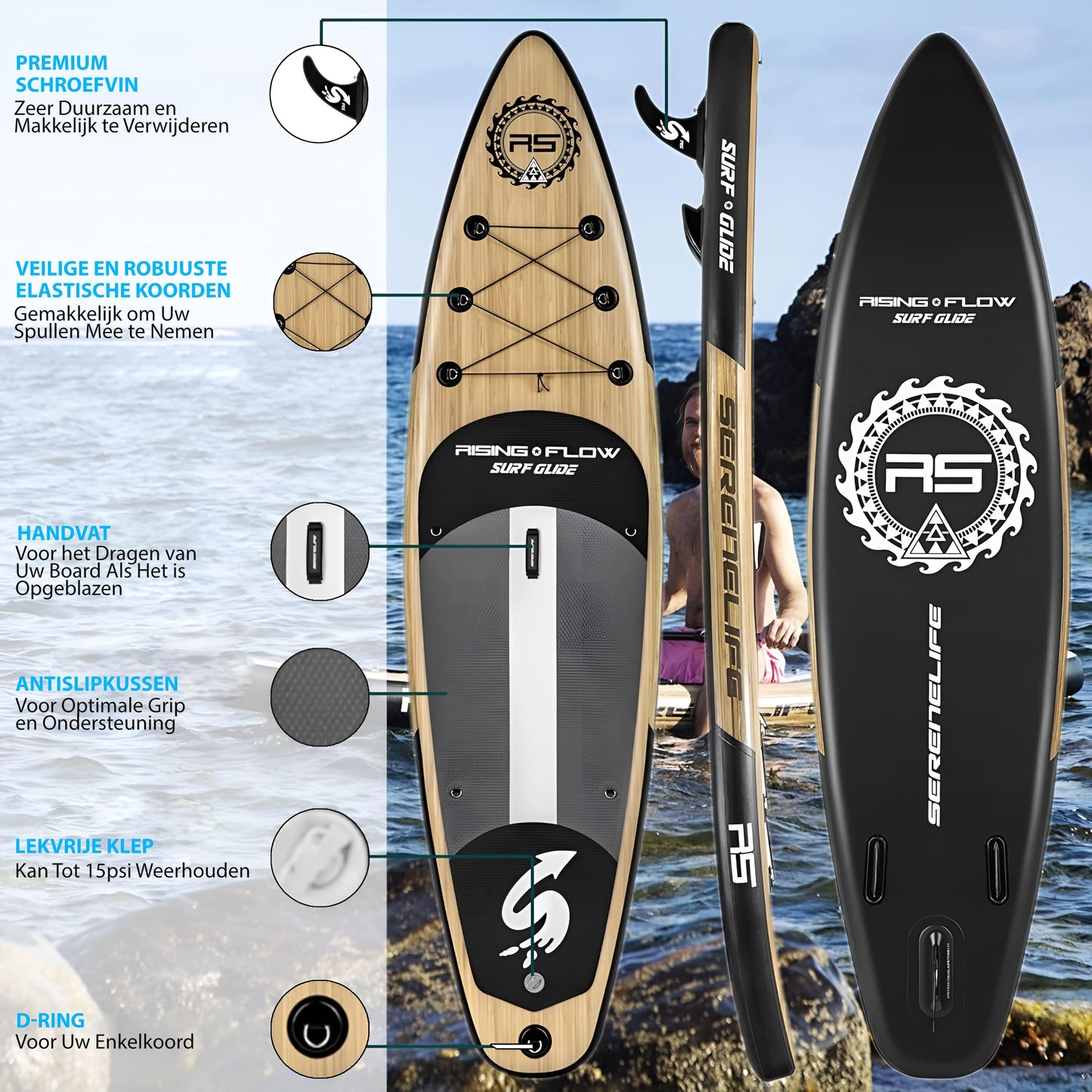 Inflatable Paddleboard – SUP Board – Opblaasbaar Board – Stand Up Paddle – SUP Surfboard – Lichtgewicht PVC – Antislip Deklaag – Compleet Met Peddel en Pomp – 320x81x15 cm – Draagtas Inclusief