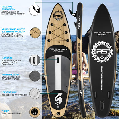 Inflatable Paddleboard – SUP Board – Opblaasbaar Board – Stand Up Paddle – SUP Surfboard – Lichtgewicht PVC – Antislip Deklaag – Compleet Met Peddel en Pomp – 320x81x15 cm – Draagtas Inclusief