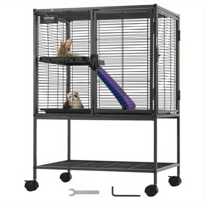 Rattenkooi – Knaagdierkooi – Frettenkooi – Kleine Dieren Kooi – Metalen Dierenverblijf – Twee Verdiepingen – Uitschuifbare Lade – Wieltjes Voor Mobiliteit