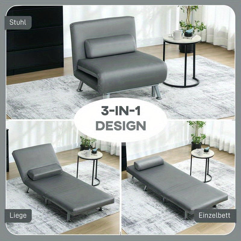Multifunctional Folding Bed Chair with Adjustable Backrest & Bed-like Sleeping Mode - Convertible Sofa Bed for s, Space-Saving Modern Gray Upholstery (Plastic/Wood/Metal Frame) - Easy Assembly, Ideal for Small Apartments