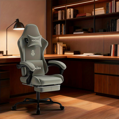 Gamingstoel – Bureaustoel – Gamestoel – Werkstoel – Bureauzetel – Ergonomisch Design – Memory Foam Zitting – Beige Kleur – Met Voetensteun