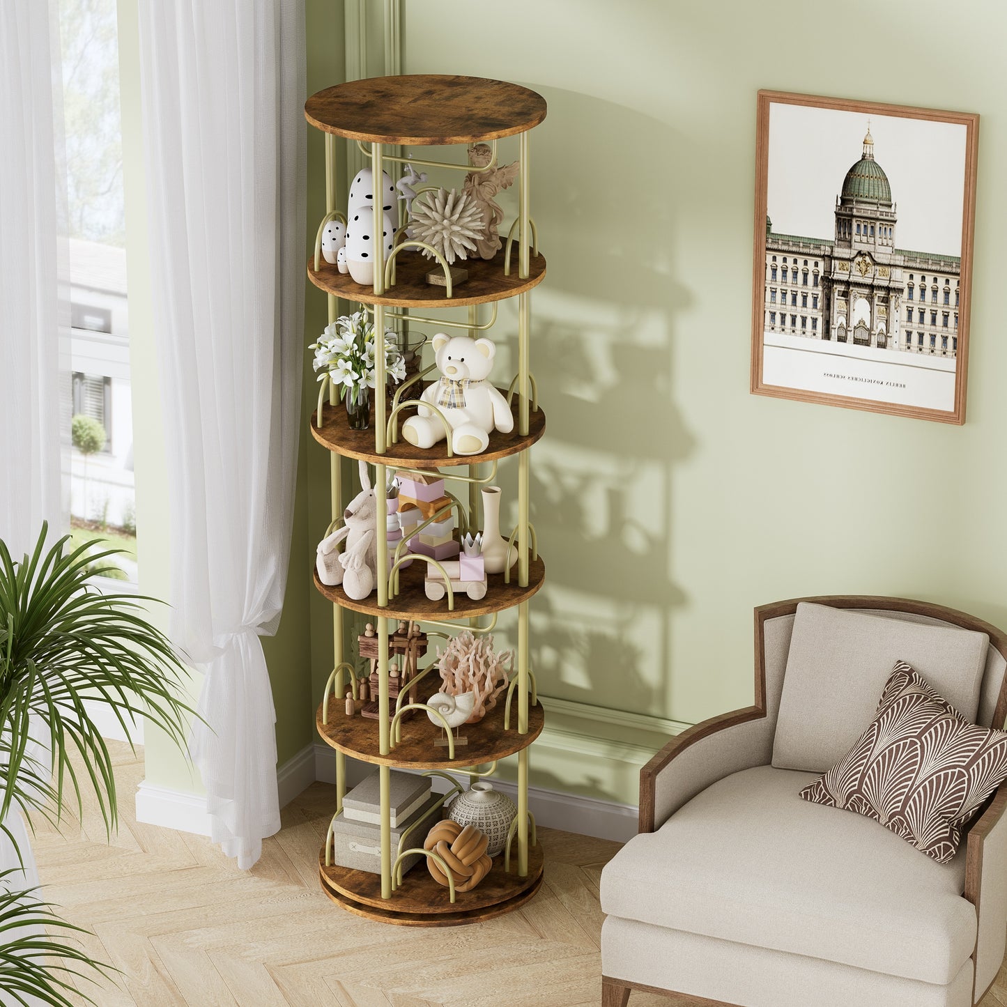 Boekenkast – Boekenrek – Opbergkast – Vakkenkast – Stellingkast – 360 Graden Draaibaar – Massief Hout 45x45x163 cm