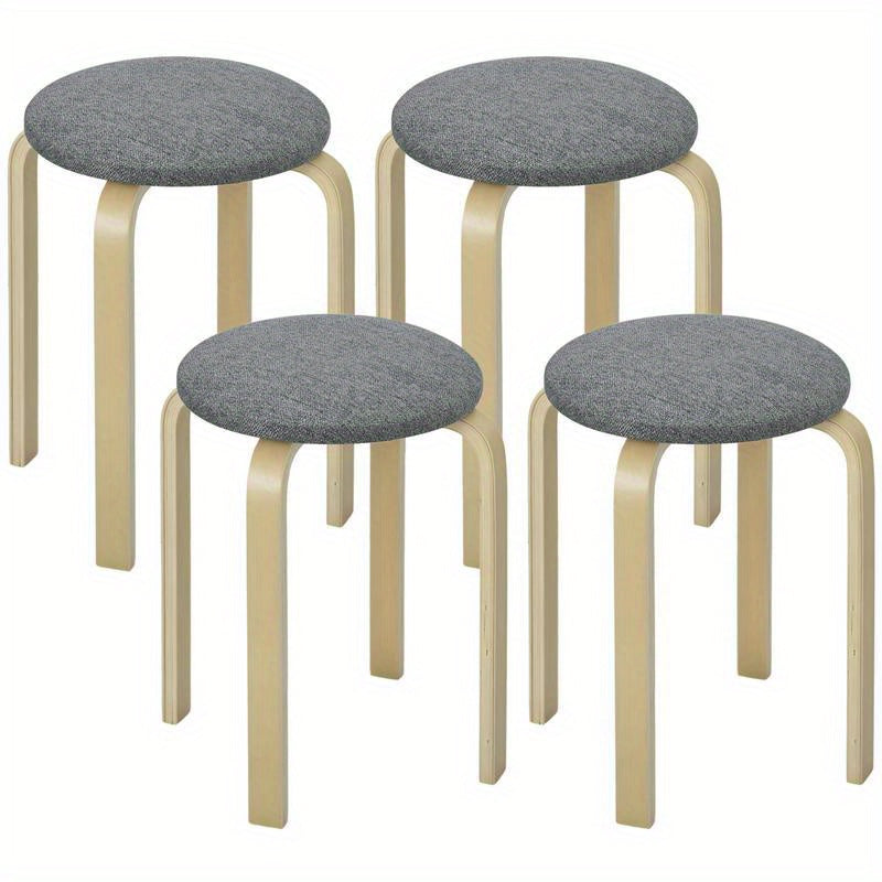 Polsterhocker Im 4Er-Set, Stapelbar, Lackierte Oberfläche, Holzbeine, Grau, Freizeitstuhl, Bequeme Wohnzimmermöbel, Multifunktionaler Sitz, Geeignet Für Wohnzimmer, Schlafzimmer, Esszimmer, Flur, Balkon. Perfekte Heimdekor