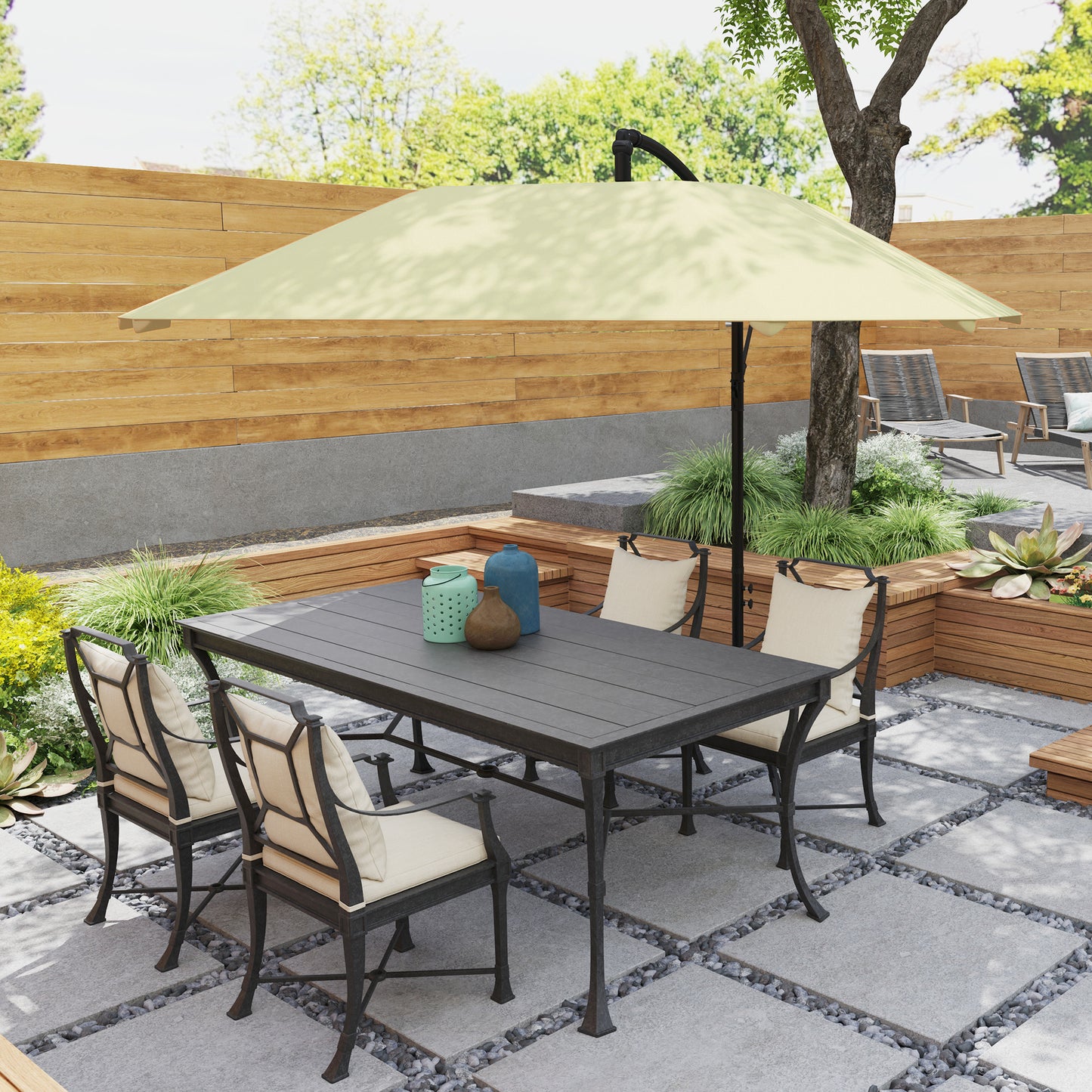 Terrasparasol – Parasol – Zonnescherm – Knikarmparasol – Buitenparasol – Beige – Waterafstotend Doek – Stevige Kruisvoet