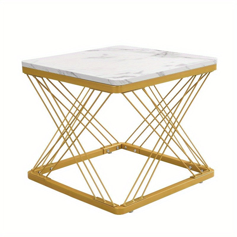 Koffietafel Set – Salontafel – Bijzettafel – Woonkamertafel – Moderne Tafel – Hoogglans Marmer Design – Verstelbare Pootjes 60x60x45cm & 45x45x40cm
