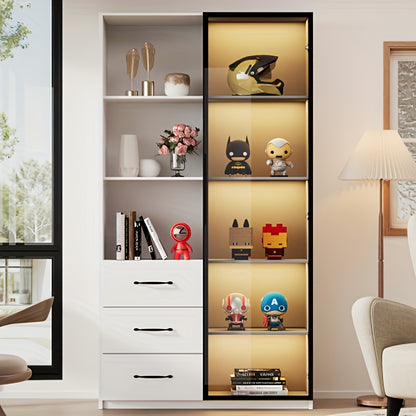 Vitrinekast – Vitrinekast Modern – Bergkast – Displaykast – Opbergkast – 160x80x40 cm – Wit Glas en Metaal – Zacht Sluitende Deuren en Lades