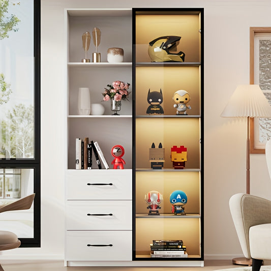 Vitrinekast – Vitrinekast Modern – Bergkast – Displaykast – Opbergkast – 160x80x40 cm – Wit Glas en Metaal – Zacht Sluitende Deuren en Lades
