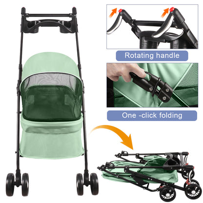 Foldable Dog Stroller for Pets, Up to 15 Kg, Dog Trolley with Drink Holder, Travel Pet Stroller, Jogger Buggy for Small Dogs And Cats 50X70X95Cm (Green)