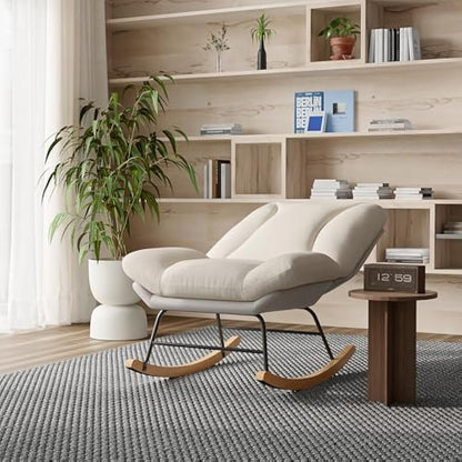 Schommelstoel – Schommelstoel Met Kussen – Relaxstoel – Schommelstoel Voor Binnen – Balkonstoel – Verstelbare Rugleuning – Zacht Comfortabel Kussen – Beige Grijs