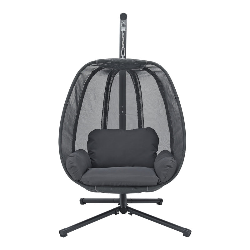 Hangstoel – Hangmand – Hangstoel Met Frame – Schommelstoel – Tuinstoel – Stevig Stalen Frame – Max. 120 Kg – Donkergrijs