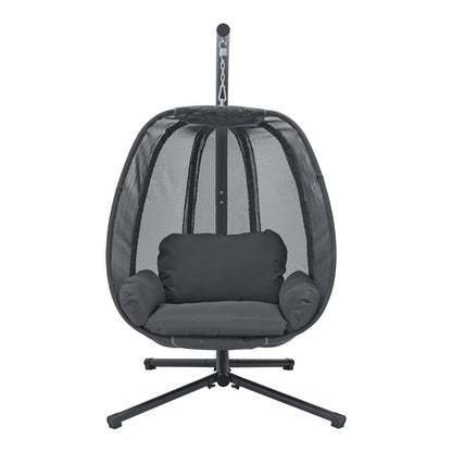Hangstoel – Hangmand – Hangstoel Met Frame – Schommelstoel – Tuinstoel – Stevig Stalen Frame – Max. 120 Kg – Donkergrijs