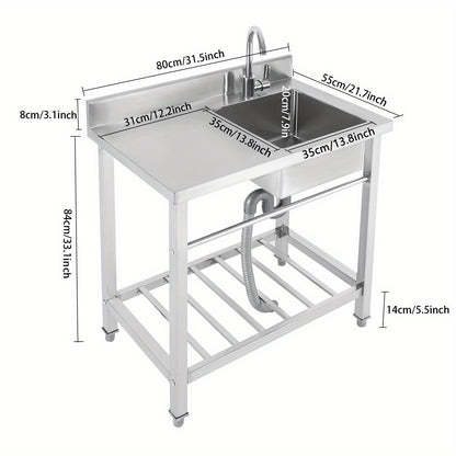 TOOL1SHOOO freestanding kitchen sink 201, stainless steel Silvery, modern rectangular design, equipped with 360° rotating faucet, X-shaped drainage guide line, suitable for kitchen, bathroom, restaurant, bar, and laundry roo