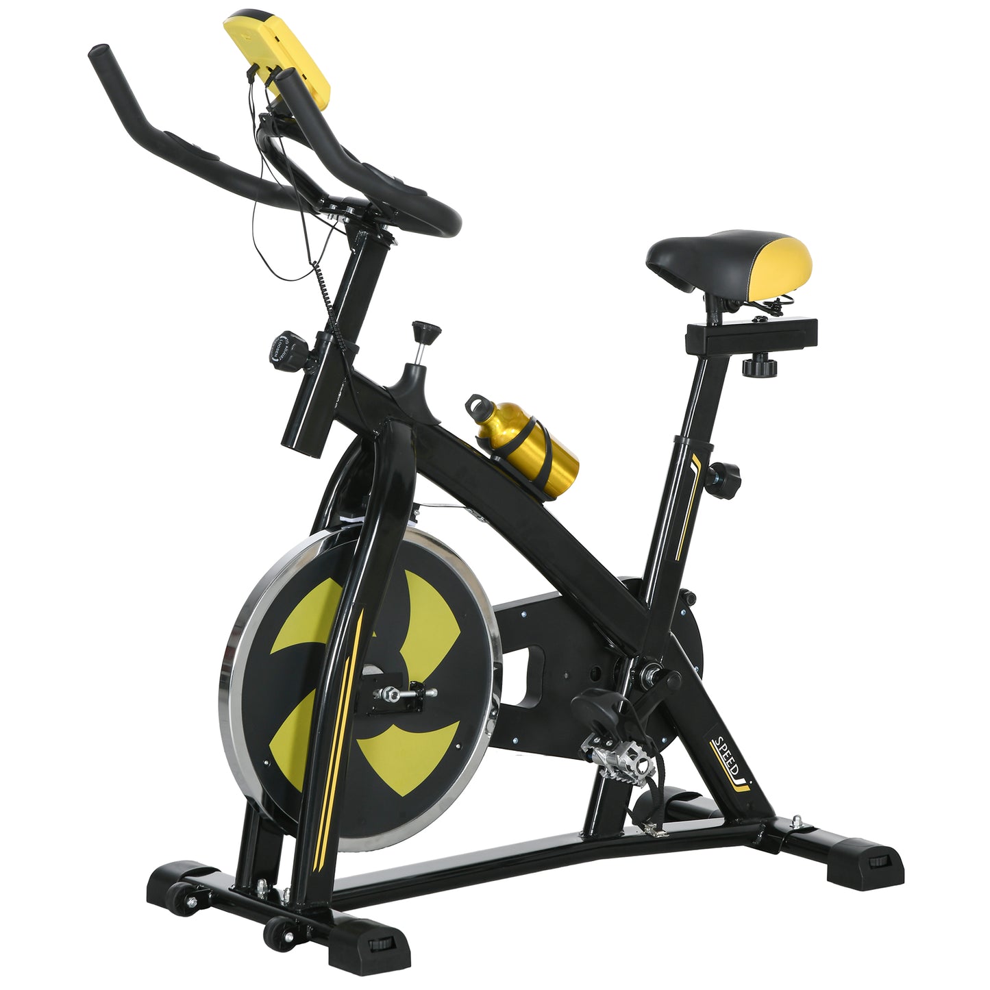 Hometrainer – Fitnessfiets – Trainingsfiets – Cardiofiets – Spinningfiets – Stil Werkend – Verstelbare Weerstand – Geïntegreerde Hartslagmeter – Geel