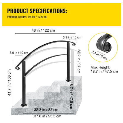 Trapleuning – Handrail – Balustrade – Traprail – Leuning – Smeedijzer – Verstelbaar tot 106 cm – Inclusief Bevestigingsset