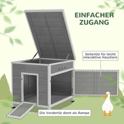 Eendenren – Kippenren – Pluimveestal – Gangenhok – Houten Kippenhok Lichtgrijs – Waterdicht Asfalt Dak – Handige Zijdeur & Ventilatie