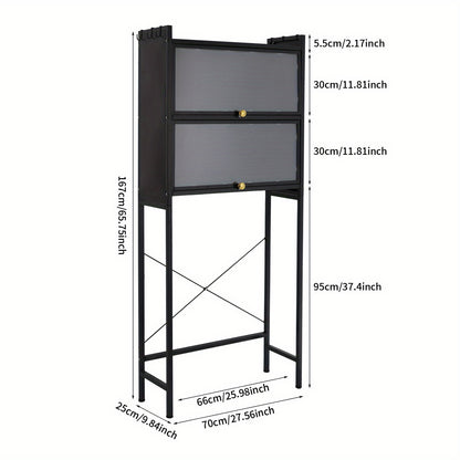 Wasmachine Kast – Wasruimte Kast – Opbergkast Wasmachine – Wasmachine Meubel – Vrijstaande Kast – Zwart Carbonstaal – 3 Planken & 6 Haken – 70x25x167 cm – Max. 50 kg Belastbaar