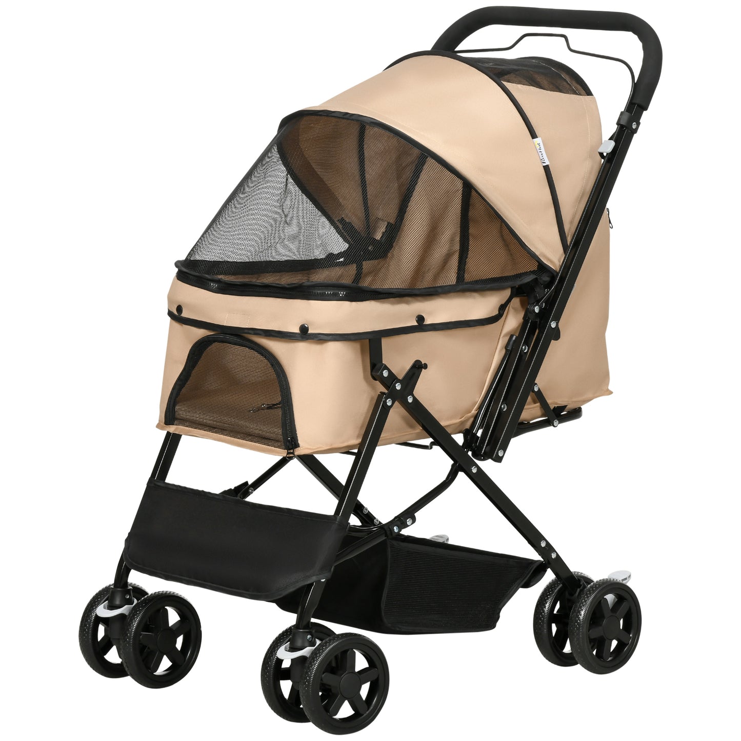 Hondenwagen – Hondenbuggy – Huisdierenbuggy – Wandelwagen – Pet Stroller – Inklapbaar – Veiligheidsharnas – Lichtbruin Stalen Frame