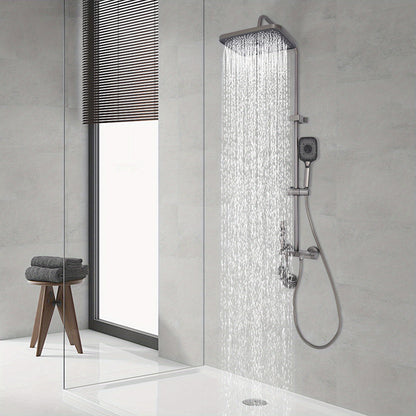 TOOL1SHOOO Modern Wall-Mounted Shower System with 4--1 Spray Functions, Adjustable Temperature Control, & PVD Coated Brass - High-Pressure Rain, Handheld with Pulse/Rain/Mix Modes, Water-Saving Design for Contemporary Bathroo