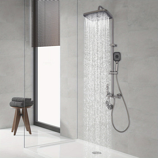 TOOL1SHOOO Modern Wall-Mounted Shower System with 4--1 Spray Functions, Adjustable Temperature Control, & PVD Coated Brass - High-Pressure Rain, Handheld with Pulse/Rain/Mix Modes, Water-Saving Design for Contemporary Bathroo
