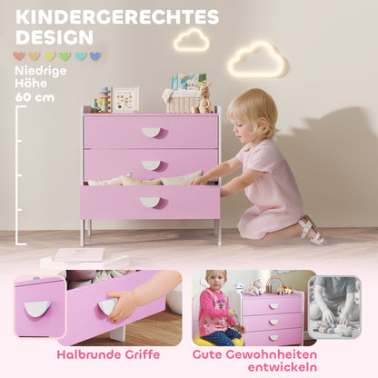 Kinderladekast – Opbergkast Kinderkamer – Ladekast Speelgoed – Kledingkast Kind – Kast Roze Wit – 3 Ruime Lades – Kindvriendelijk Veilig Design