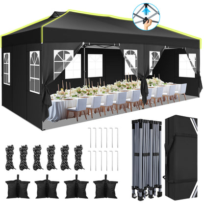 Partytent – Paviljoen – Feesttent – Tuintent – Easy-up Tent – 3x6 m – 6 Afneembare Zijwanden – Verstelbare Hoogte